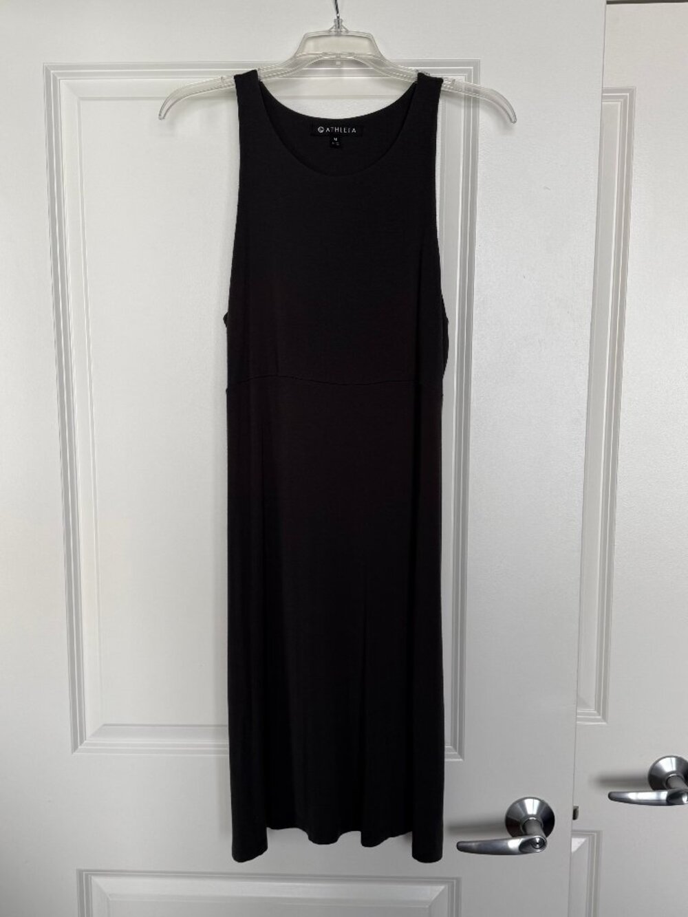 Athleta Santorini Dress Black Olive Sleeveless Fit & Flare Boatneck Size Medium - Picture 2 of 10